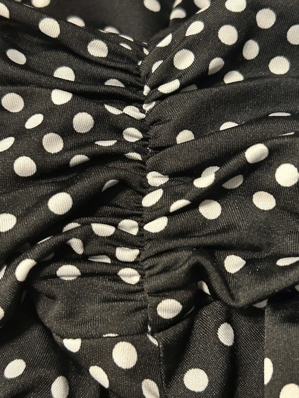 Black Flowy Skirt Patterned Polka Dot Print Elastic Ruched High Waist XL Gypsy